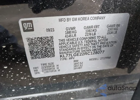 2024 Chevrolet Trax Fwd 1Rs из США, поврежденный, VIN KL77LGE22RC128077